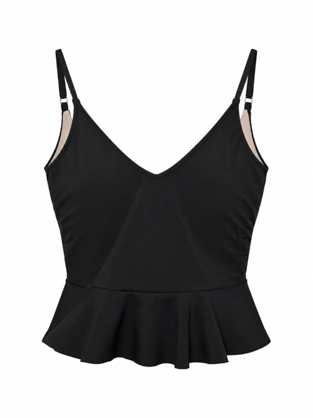 Kortni Jeane Black Peplum Swim Top V-Neck Size XS